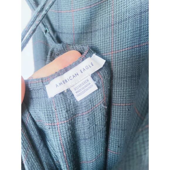 American Eagle Plaid Green High Neck Jumpsuit XS Vintage Y2K Dark Academia Fall - Picture 9 of 11